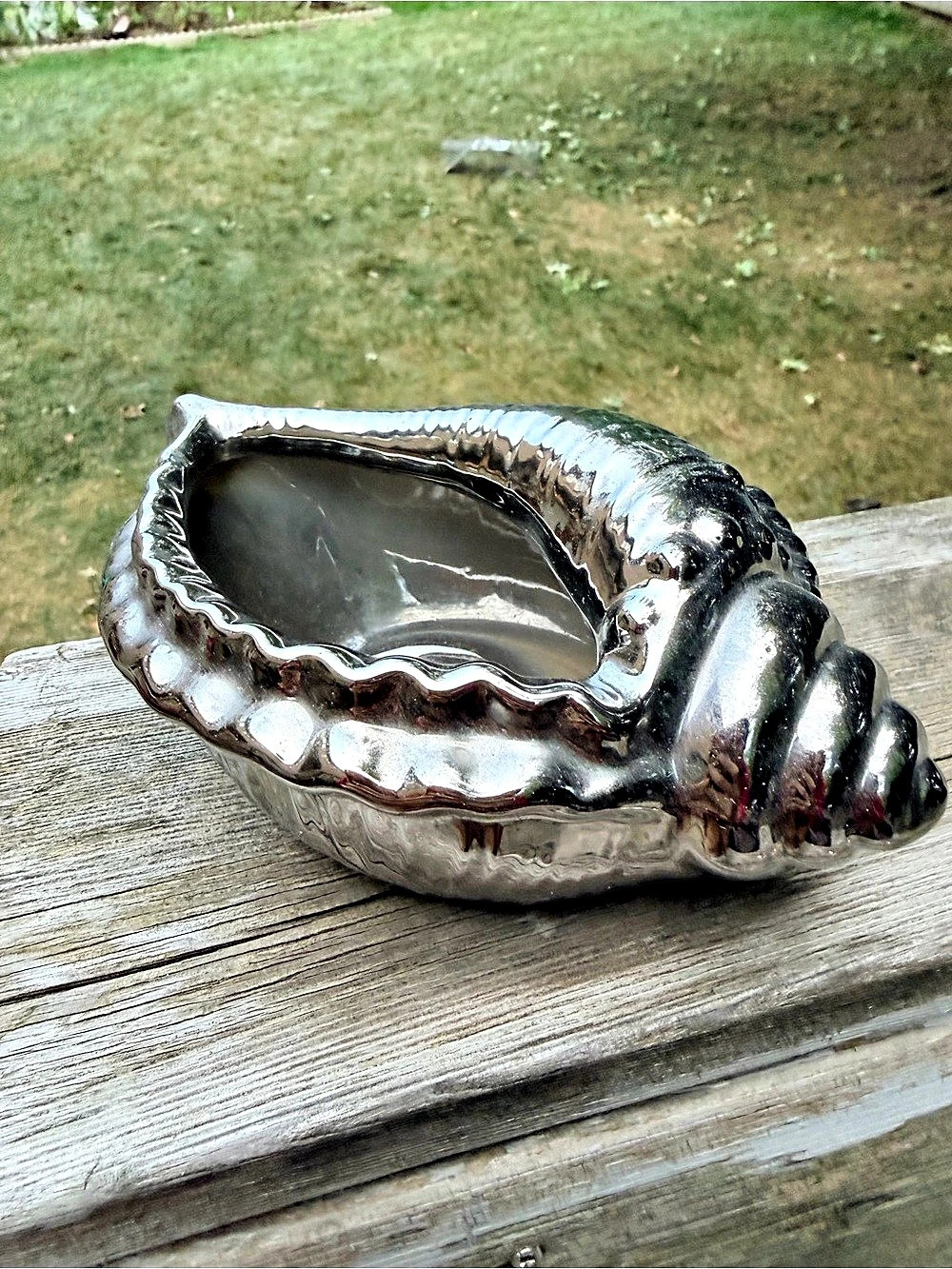 Silver Ceramic Seashell Candle Trinket Decor Sculpture